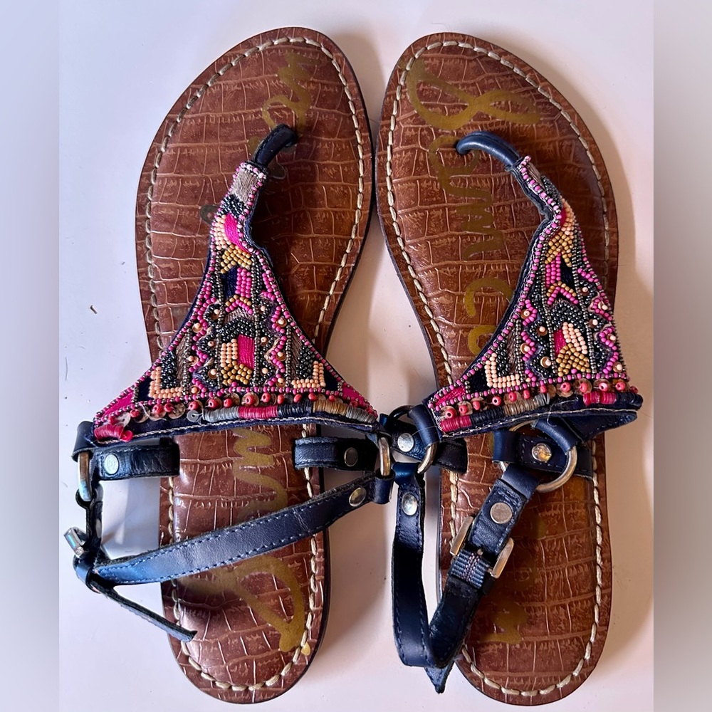 Greta Beaded Leather Thong Sandals